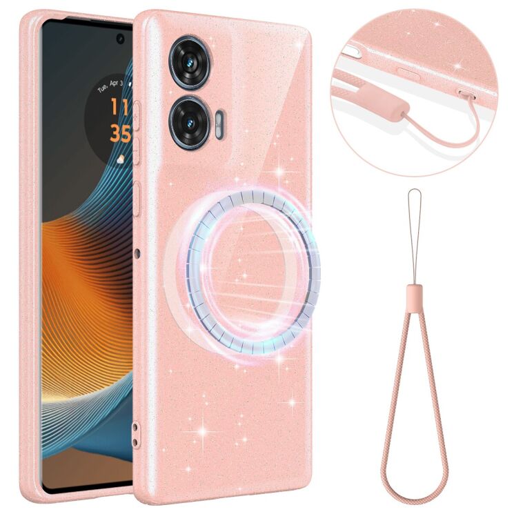 Захисний чохол Deexe Glitter Case with MagSafe для Motorola Edge 50 Fusion - Pink: фото 1 з 7