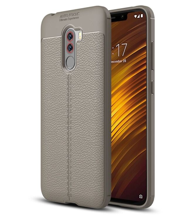 Защитный чехол Deexe Leather Cover для Xiaomi Pocophone F1 - Grey: фото 1 из 10