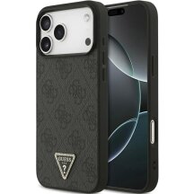 Защитный чехол Guess Leather 4G Triangle Strass MagSafe для iPhone 17 Pro Max (GUHMP17XP4TDPLK) - Black: фото 1 из 9