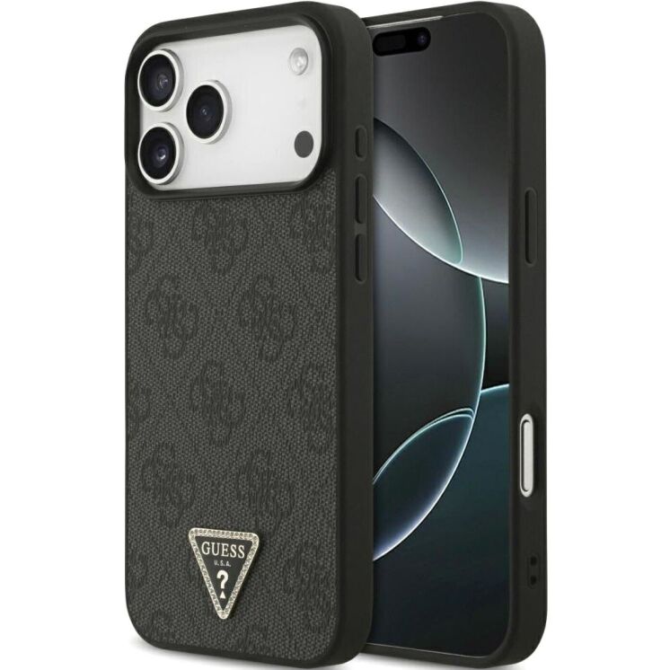 Защитный чехол Guess Leather 4G Triangle Strass MagSafe для iPhone 17 Pro Max (GUHMP17XP4TDPLK) - Black (402886B) Защитный чехол Guess Leather 4G Triangle Strass MagSafe для iPhone 17 Pro Max (GUHMP17XP4TDPLK) - Black: фото 1 из 9