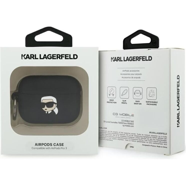 Защитный чехол Karl Lagerfeld Silicone Karl Head 3D для AirPods Pro 3 (KLAP3RUNIKK) - Black: фото 4 из 4