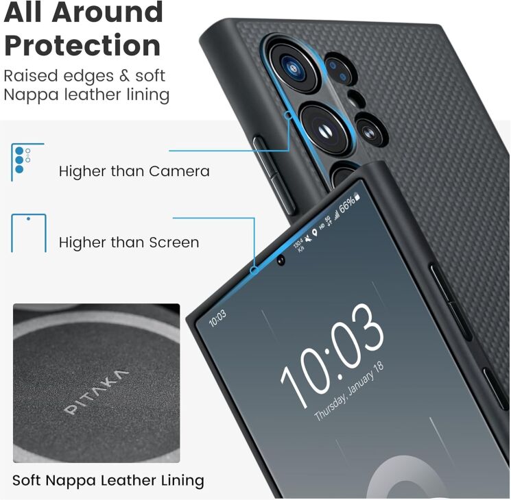 Защитный чехол Pitaka PinButton Case для Samsung Galaxy S24 Ultra (S928) MCP2401F - Black / Grey: фото 7 из 11
