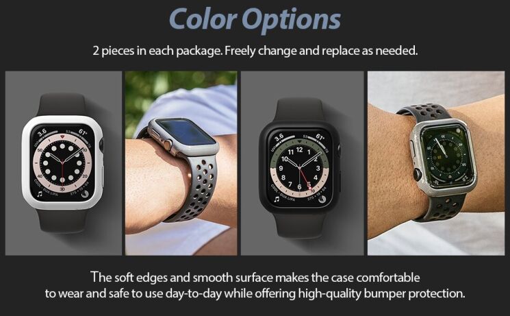 Комплект чехлов RINGKE Slim Case для Apple Watch 44 / SE 44 mm - Clear / Blue: фото 2 из 15