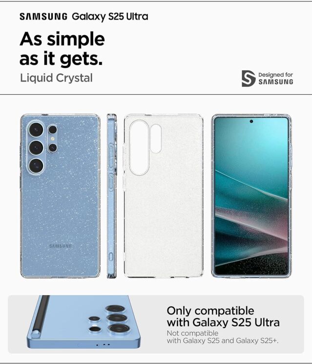 Защитный чехол Spigen (SGP) Liquid Crystal Glitter для Samsung Galaxy S25 Ultra (S938) ACS08950 - Crystal Quartz: фото 10 из 15
