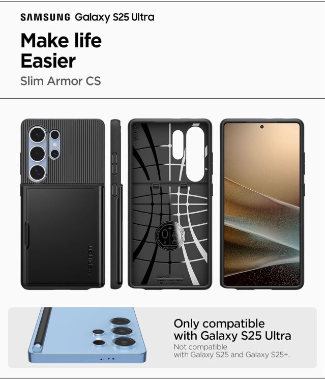 Защитный чехол Spigen (SGP) Slim Armor CS для Samsung Galaxy S25 Ultra (S938) ACS08967 - Black: фото 11 из 16