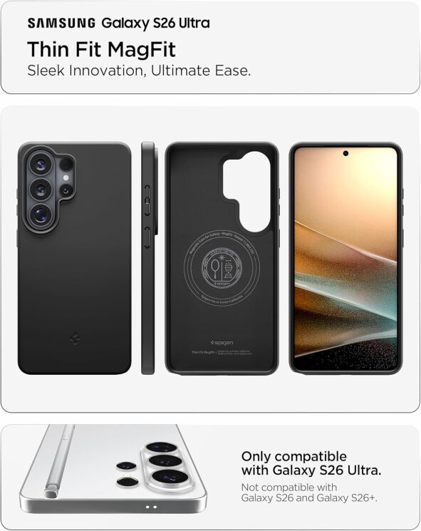 Захисний чохол Spigen Thin Fit (MagFit) для Samsung Galaxy S26 Ultra (S948) ACS11394 - Black: фото 9 з 15