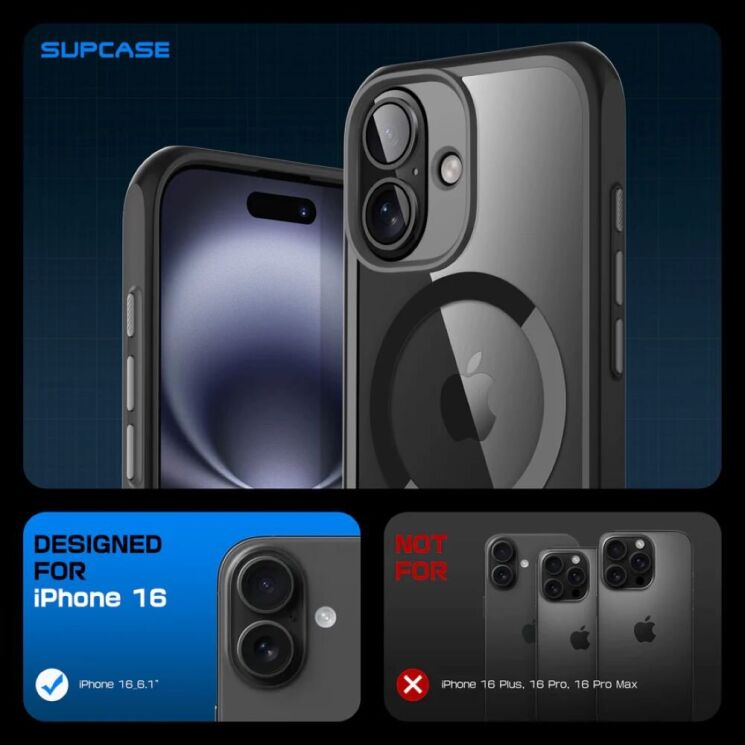 Защитный чехол Supcase UB Mag Slim Clear MagSafe для Apple iPhone 16 (843439150324) - Black: фото 5 из 11