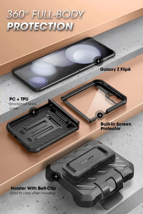Защитный чехол Supcase Unicorn Beetle Pro Rugged Case with Belt Clip для Samsung Galaxy Flip 6 (843439147140) - Black: фото 8 из 13
