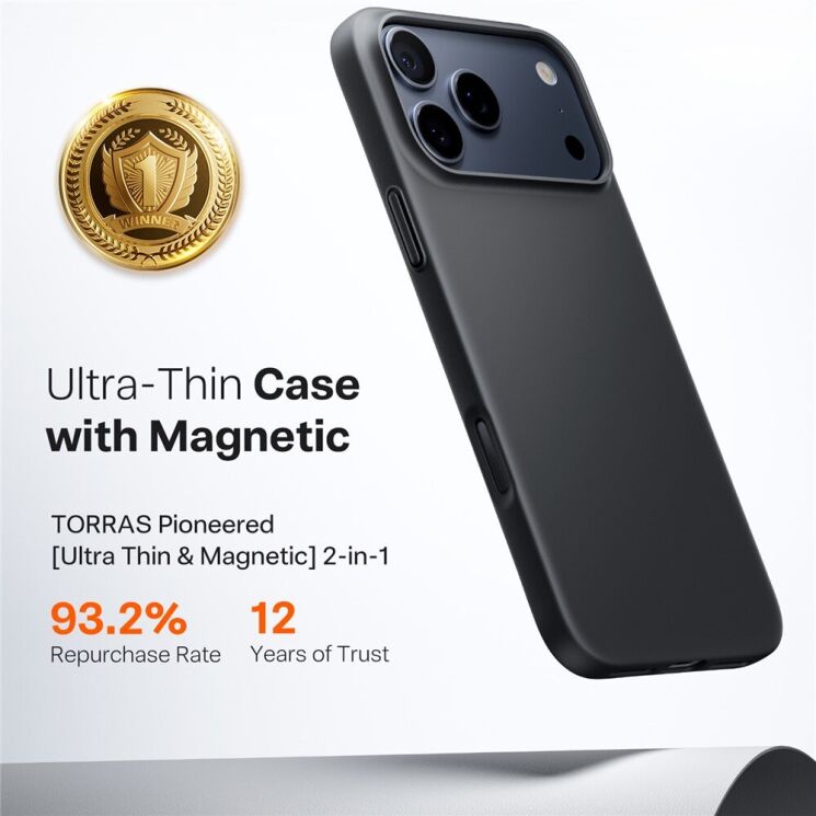 Захисний чохол TORRAS Slim Fit MagSafe для Apple iPhone 17 Pro - Black: фото 2 з 7