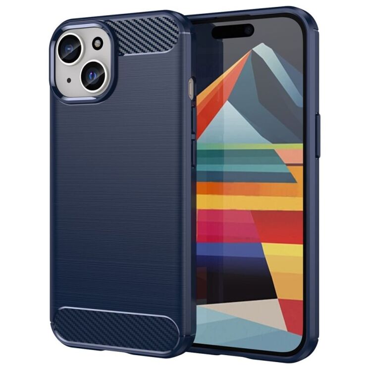 Защитный чехол UniCase Carbon для Apple iPhone 15 - Blue: фото 1 из 8