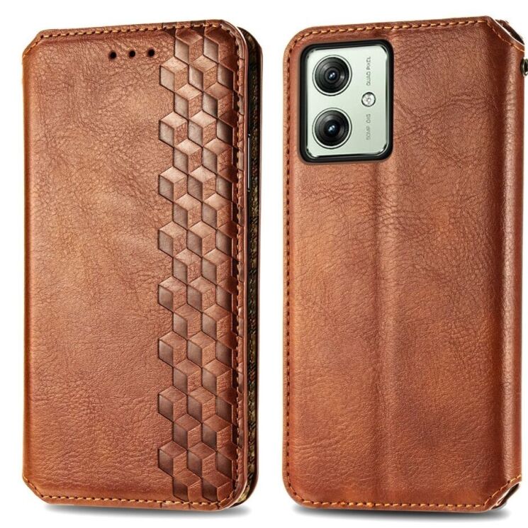 Чехол Deexe Rhombus Wallet для Motorola Moto G54 - Brown: фото 1 из 10