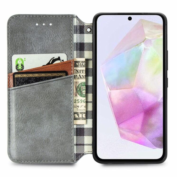Чехол Deexe Rhombus Wallet для Samsung Galaxy A35 (A356) - Grey: фото 2 из 6