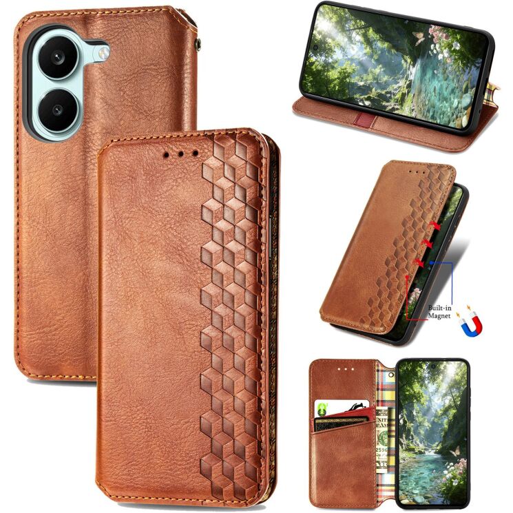 Чехол Deexe Rhombus Wallet для Xiaomi Poco X8 Pro - Brown: фото 4 из 10