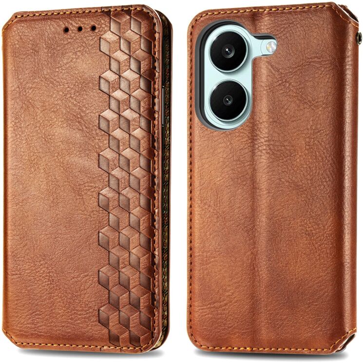 Чехол Deexe Rhombus Wallet для Xiaomi Poco X8 Pro - Brown: фото 1 из 10