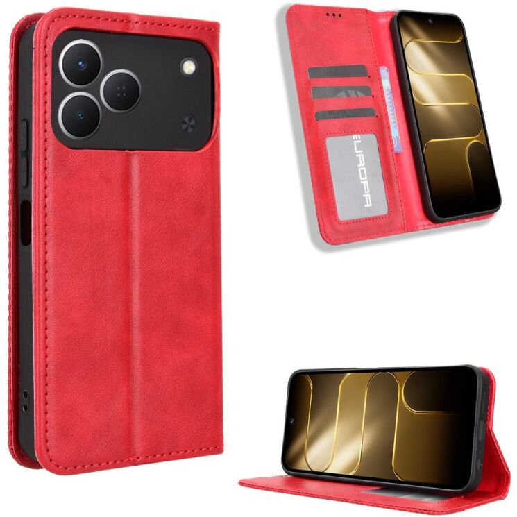 Чехол-книжка Deexe Retro Style для TECNO Spark 50 - Red: фото 2 из 19