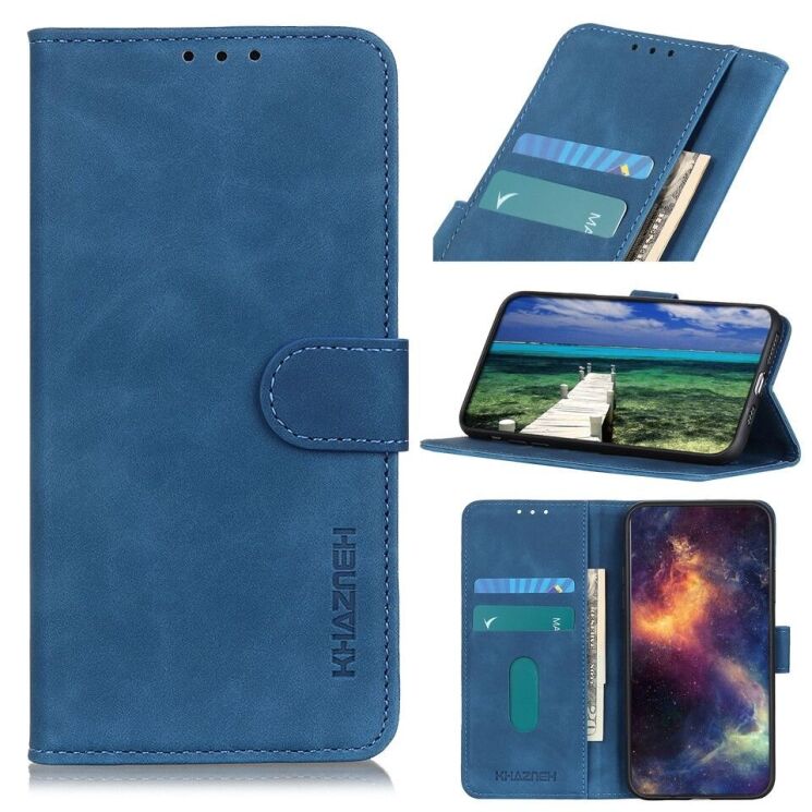 Чехол-книжка с застежкой KHAZNEH Retro Wallet для OPPO Reno 6 Pro / 6 Pro Plus - Blue: фото 1 из 12