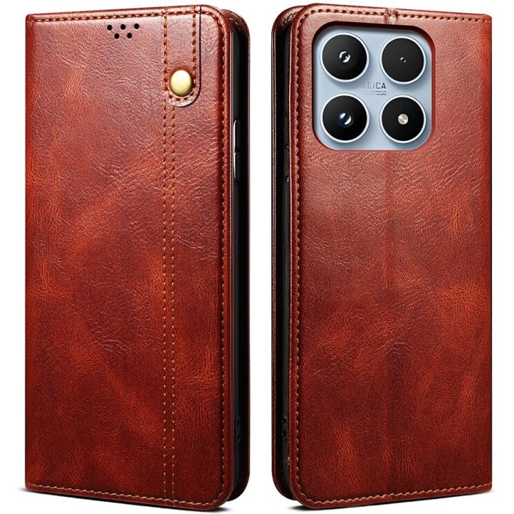 Чохол-книжка з кишеньками UniCase Leather Wallet для Xiaomi 17 - Brown: фото 1 з 8