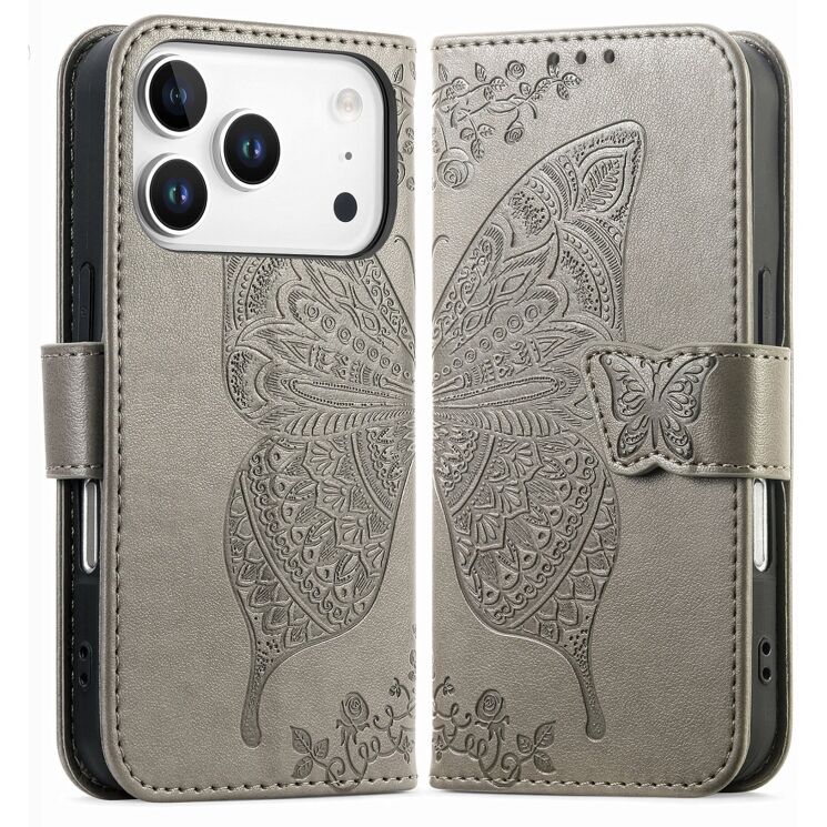 Чохол-книжка з малюнком UniCase Butterfly Pattern для iPhone 18 Pro Max / 17 Pro Max - Grey: фото 1 з 9