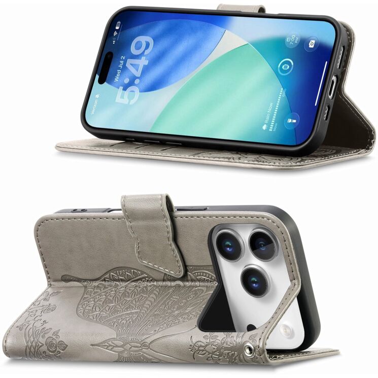 Чохол-книжка з малюнком UniCase Butterfly Pattern для iPhone 18 Pro Max / 17 Pro Max - Grey: фото 3 з 9