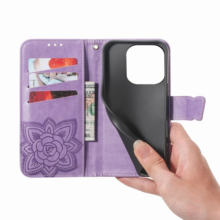 Чехол-книжка с рисунком UniCase Butterfly Pattern для Realme 16 Pro Plus - Light Purple: фото 3 из 9