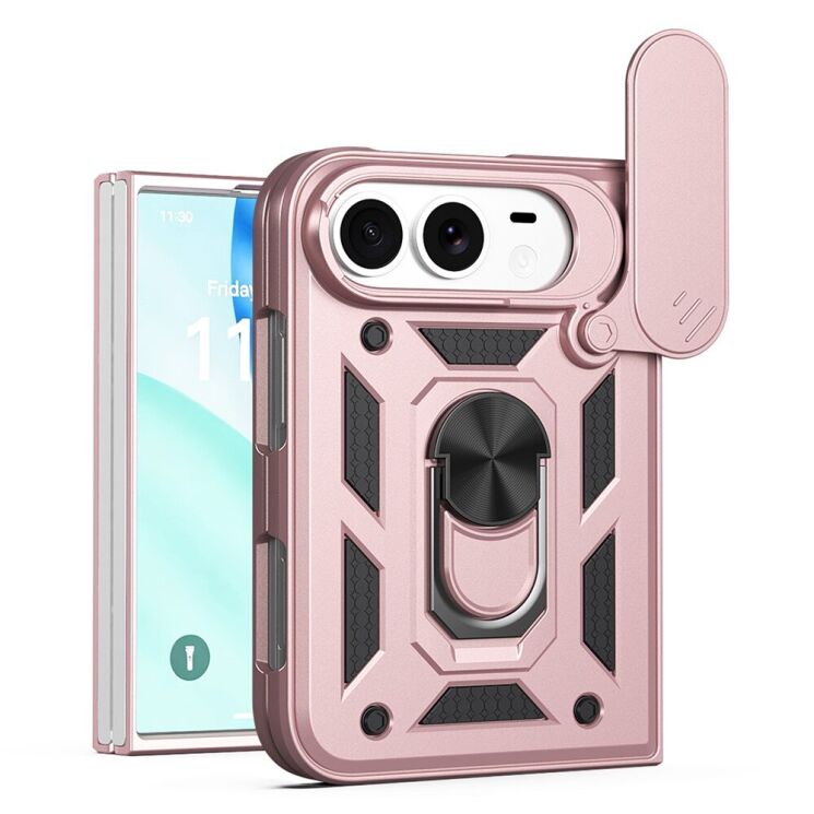 Чохол (PC+TPU) з підставкою Deexe Armor Shield (FF) для iPhone Duo - Rose Gold: фото 1 з 9