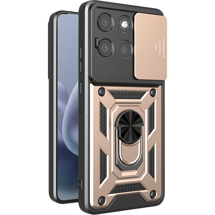 Чехол с защитой камеры Deexe Armor Shield для Motorola Moto G77 - Gold: фото 1 из 9