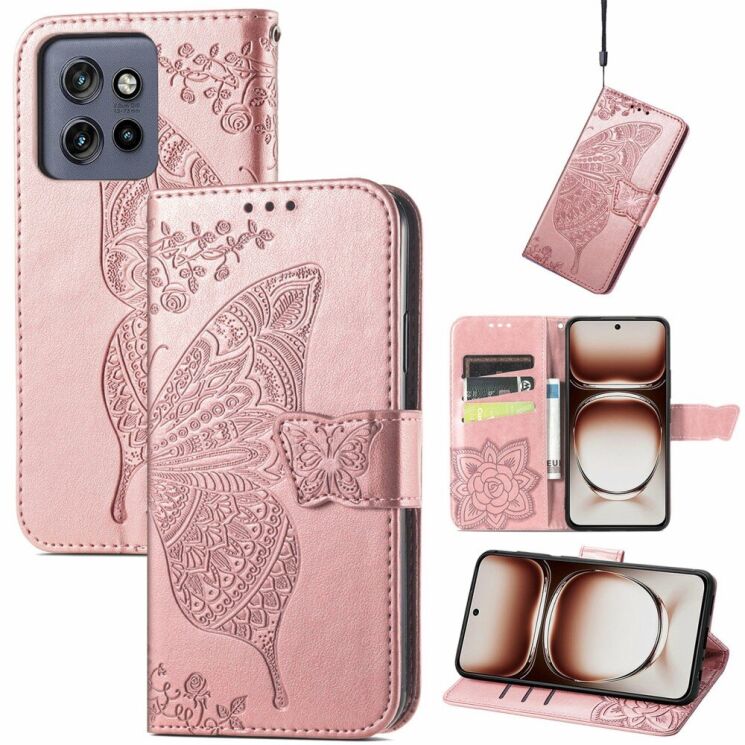 Чехол UniCase Butterfly Pattern для Motorola Edge 50 Neo - Rose Gold: фото 4 из 7