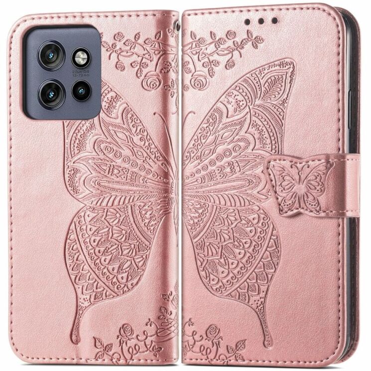 Чехол UniCase Butterfly Pattern для Motorola Edge 50 Neo - Rose Gold: фото 1 из 7