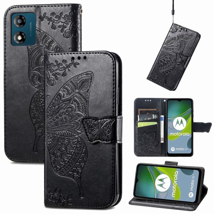 Чехол UniCase Butterfly Pattern для Motorola Moto E13 - Black: фото 6 из 10