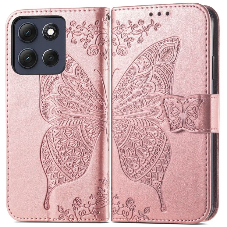 Чехол UniCase Butterfly Pattern для Motorola Moto G86 - Rose Gold: фото 2 из 10