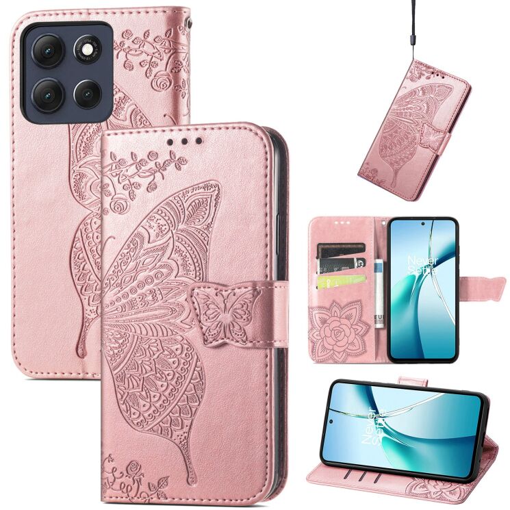 Чехол UniCase Butterfly Pattern для Motorola Moto G86 - Rose Gold: фото 1 из 10
