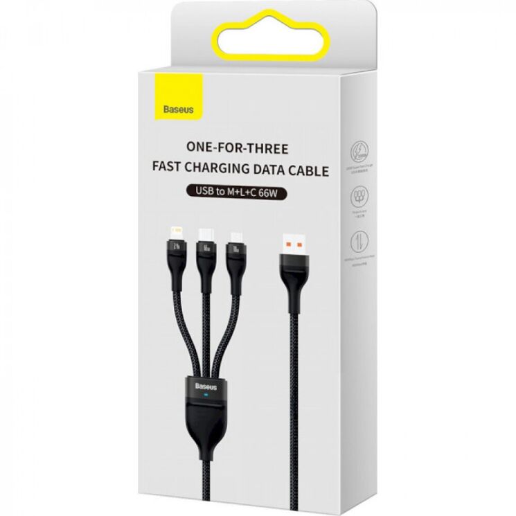 Кабель Baseus Flash Series II 3 in 1 USB to MicroUSB+Lightning+Type-C (66W, 1.2m) CASS040001 - Black: фото 5 з 23