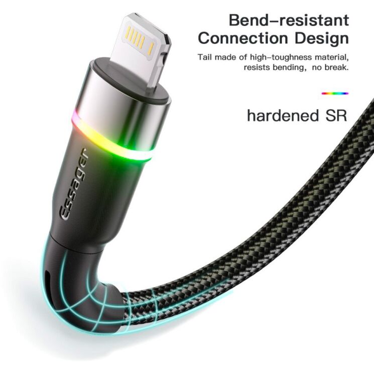 Кабель ESSAGER Colorful LED USB to Lightning (2.4A, 1m) EXCL-XCD01 - Black: фото 9 з 10