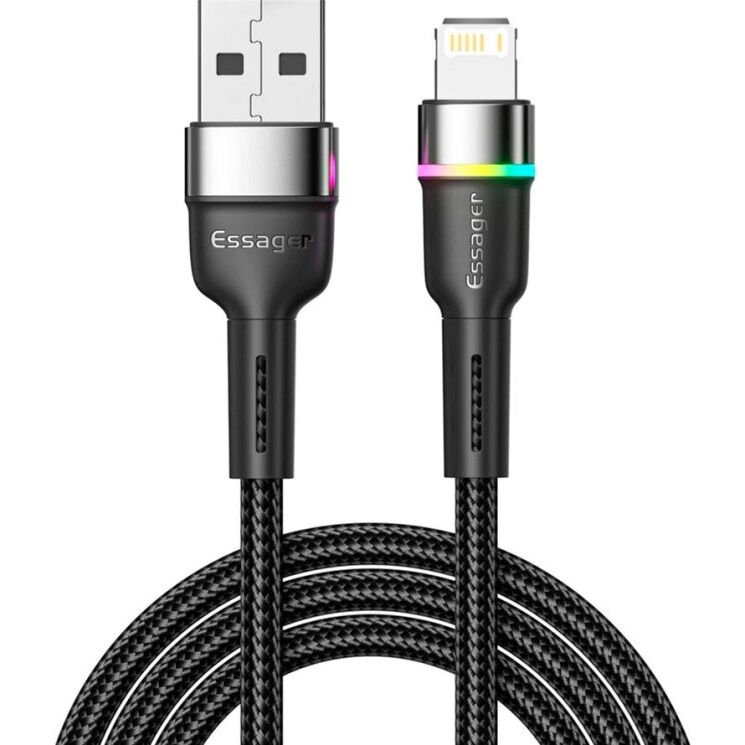 Кабель ESSAGER Colorful LED USB to Lightning (2.4A, 1m) EXCL-XCD01 - Black: фото 1 з 10