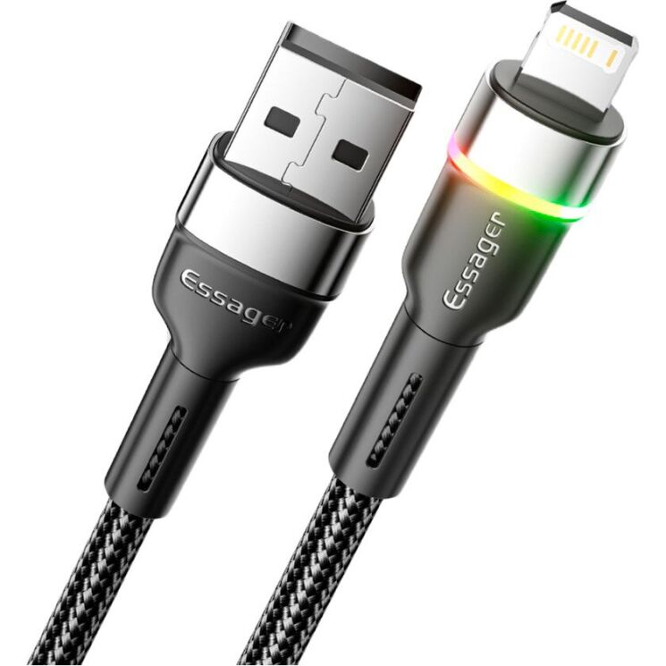 Кабель ESSAGER Colorful LED USB to Lightning (2.4A, 1m) EXCL-XCD01 - Black: фото 2 з 10