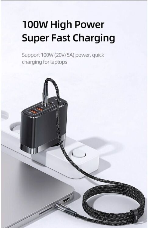 Кабель USAMS SJ574 Type-C to Type-C (100W, 5A, 1.2m) - White: фото 6 из 15