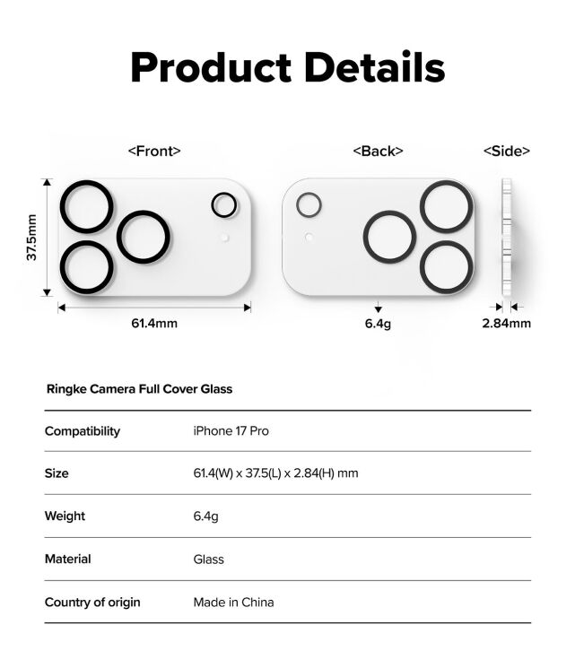 Комплект защитных стекол Ringke Camera Full Cover Glass для iPhone 17 Pro (8800328812352) - Black (422705B) Комплект защитных стекол Ringke Camera Full Cover Glass для iPhone 17 Pro (8800328812352) - Black: фото 11 из 11