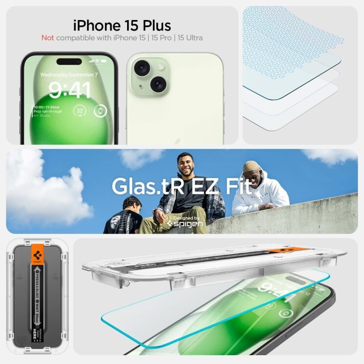 Комплект защитного стекла Spigen (SGP) GLAS.tR EZ Fit Sensor Protected для Apple iPhone 15 Plus: фото 9 из 14