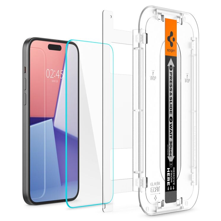 Комплект защитного стекла Spigen (SGP) GLAS.tR EZ Fit Sensor Protected для Apple iPhone 15 Plus: фото 3 из 14