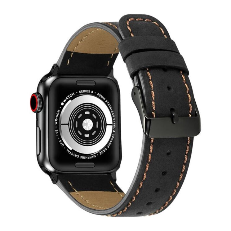 Шкіряний ремінець Deexe Leather Strap для Apple Watch 46 / 45 / 44 / SE 44 / 42 (Series 1-3) / Ultra / Ultra 2 - Black: фото 1 з 5