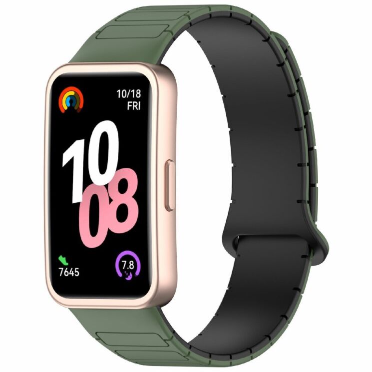Ремешок Deexe Flexible Fit для Huawei Band 8 / 9 / 10 - Black / Green: фото 2 из 6