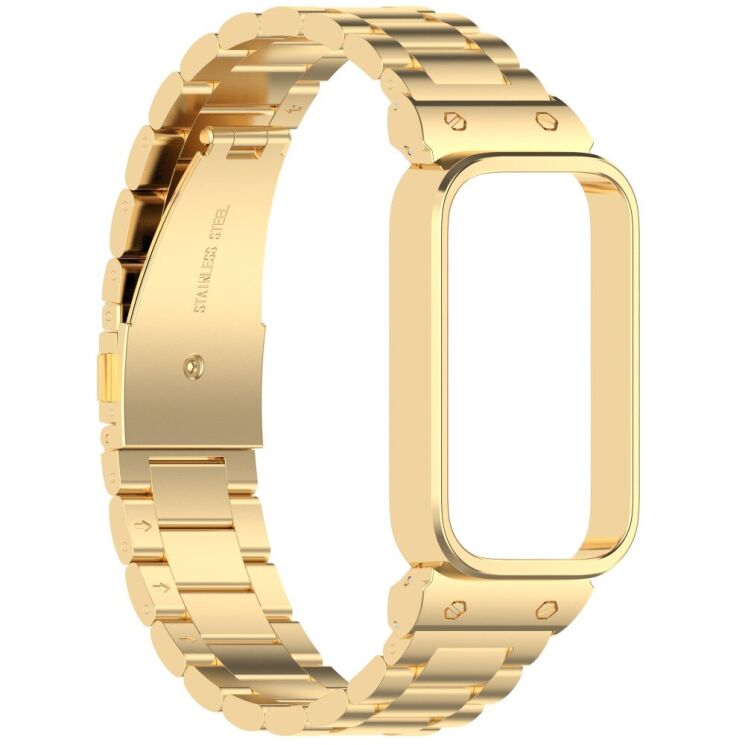 Ремешок Deexe Stainless Steel для Xiaomi Mi Smart Band 9 Active / Redmi Band 3 - Gold: фото 3 из 13