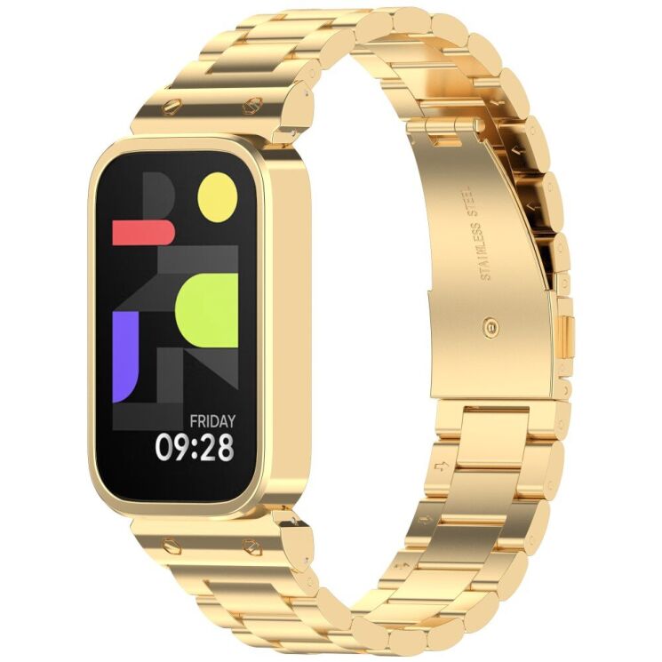 Ремешок Deexe Stainless Steel для Xiaomi Mi Smart Band 9 Active / Redmi Band 3 - Gold: фото 4 из 13