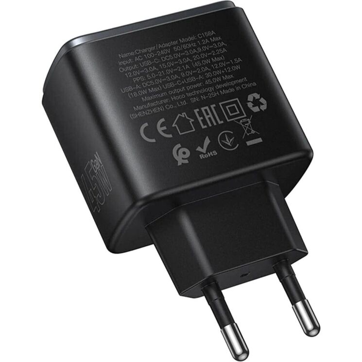 Сетевое зарядное устройство Hoco C158A Upgrade PD45W + QC3.0 - Black: фото 5 из 6