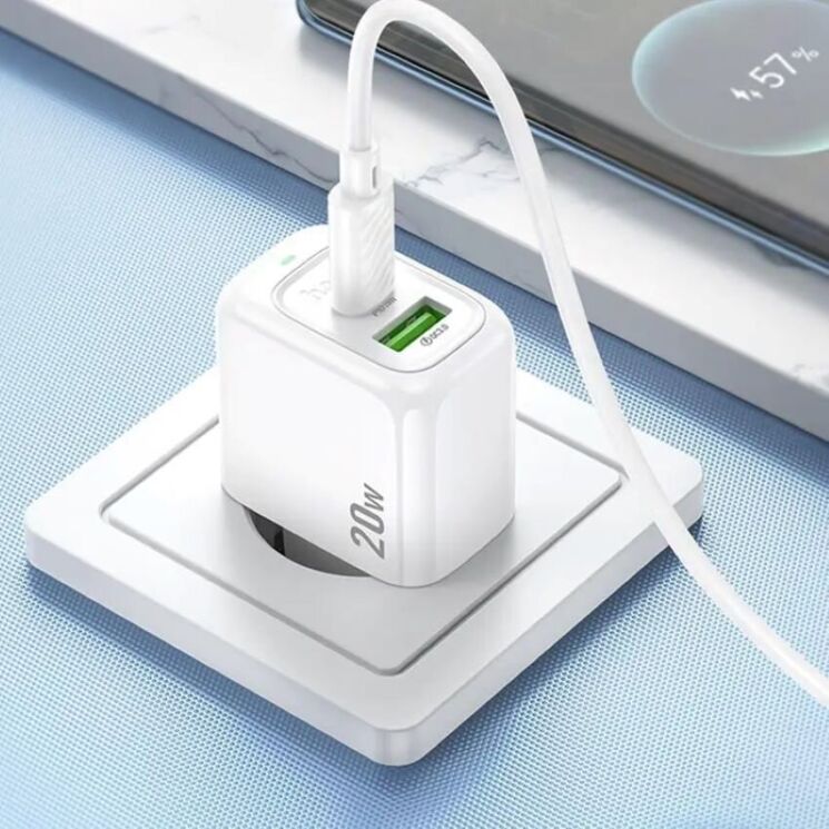 Мережевий зарядний пристрій Hoco CS54A Surplus PD20W+QC3.0 - White: фото 8 з 8