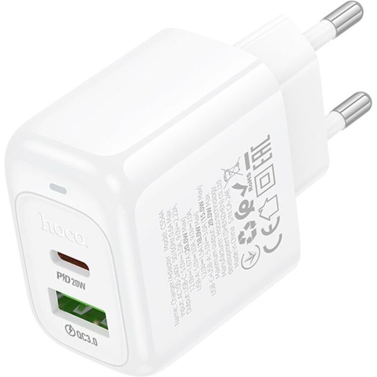 Мережевий зарядний пристрій Hoco CS54A Surplus PD20W+QC3.0 - White: фото 5 з 8