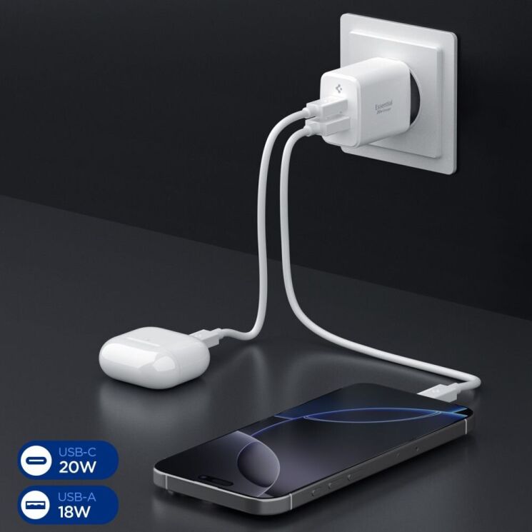 Сетевое зарядное устройство Spigen EE202EU USB + Type-C (20W) ACH08704 - White: фото 5 из 8