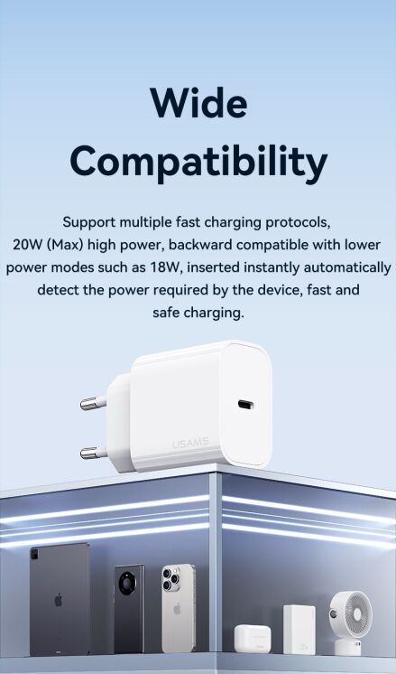 Мережевий зарядний пристрій USAMS US-CC226 T65 PD20W - White: фото 5 з 11