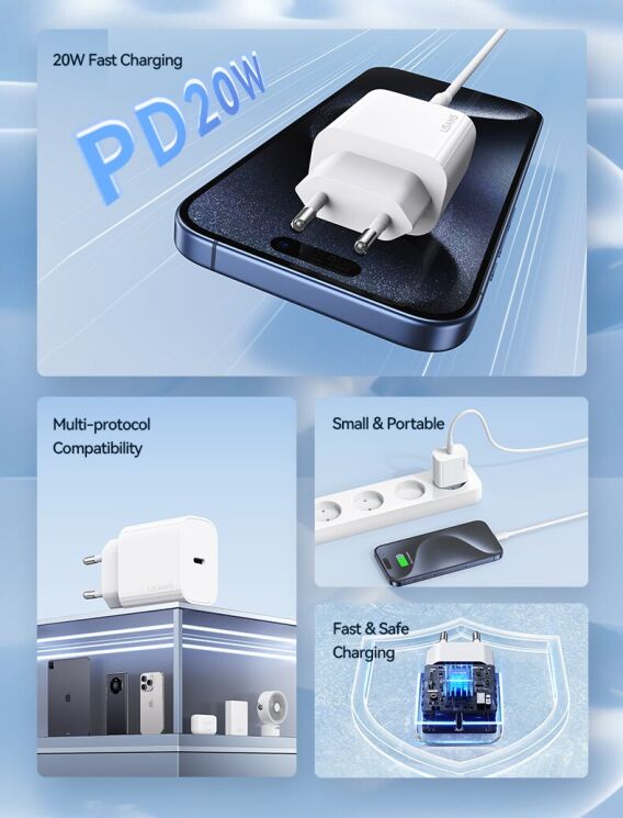 Мережевий зарядний пристрій USAMS US-CC226 T65 PD20W - White: фото 3 з 11