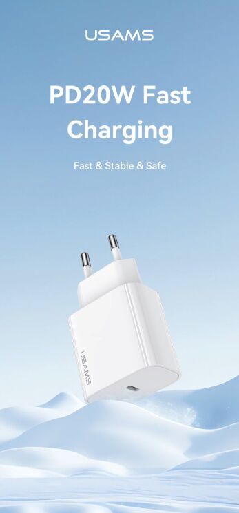 Мережевий зарядний пристрій USAMS US-CC226 T65 PD20W - White: фото 2 з 11